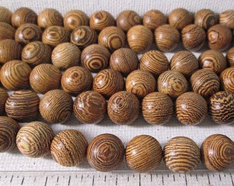 Brown Striped Wood Beads, 10mm Round Beads, 46 count - wb100