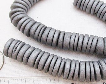 Silver Wood Flat Disc Beads, 15mm Rondelle Spacers, 7 Inch Strand - wb574