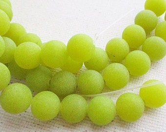 Jade Beads, Chartreuse Yellow Matte Dyed, 10mm Round Beads, 39 count - gm475g