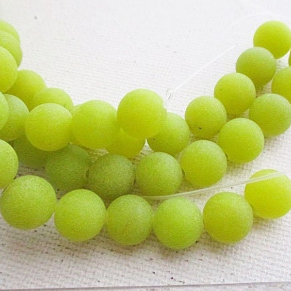 Jade Beads, Chartreuse Yellow Matte Dyed, 10mm Round Beads, 39 count - gm475g