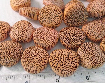 Palmwood Beads, Brown Orange Speckled Bent Coin, 25mm x 10mm, 8 count - wb590