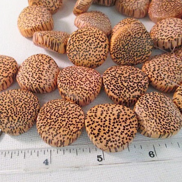 Palmwood Beads, Brown Orange Speckled Bent Coin, 25mm x 10mm, 8 count - wb590