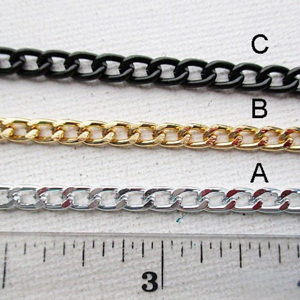 Aluminum Curb Chain, 6mm x 4mm, Open Links, 3 Color Choices, Sold per 3 feet - ch164