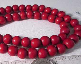 Wood Beads, Dark Red, 10mm Round Beads, 42 count - wb177