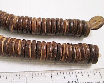 Brown 10mm Flat Disc Beads, Coconut Wood Spacers, Full Strand - wb467b