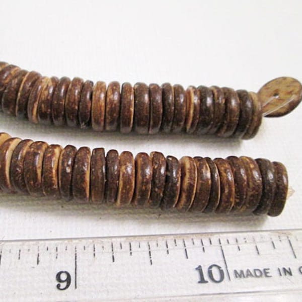 Brown 10mm Flat Disc Beads, Coconut Wood Spacers, Full Strand - wb467b
