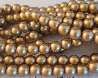 Gold Wood Beads, 12mm Round Beads, 36 count - wb129