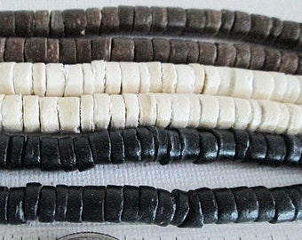 6mm Heishi Beads, Coconut Wood Spacers, Choose Brown, White or Black, X Long Strand - wb642