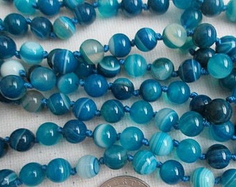 Sale, Knotted Gemstone Necklace, 8mm Blue Agate Necklace, Long Double Wrap Necklace, Colorful Long Wrap Necklace, 60 Inch Blue - hkn20