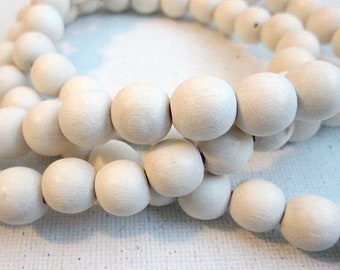 White Wood Beads, 12mm Round Beads, 37 count - wb209