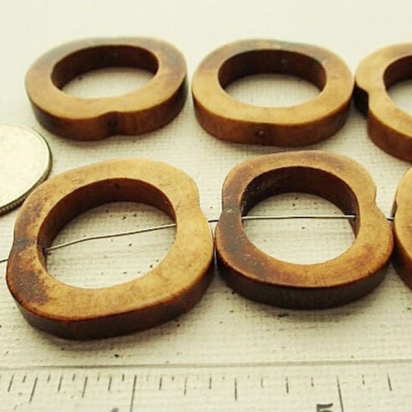 Sliced Bone Beads, Antiqued Brown Cutout Oval Rings, 3 Sizes, 8 count - bn85