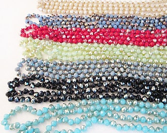 Knotted Crystal Necklace, 8mm Crystal Bead Necklace, Double Wrap Necklace, Colorful Long Wrap Necklace, Pick Your Color - hkn