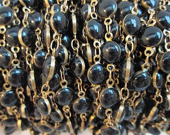 Black Enamel Coin Chain, 6mm Dot Gold Brass Closed Links, Sold per 1 foot - ch150