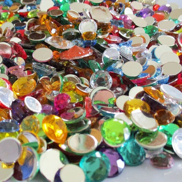 Acrylic Rhinestone Round Flat Back Cabochons, Assorted Sizes, Random Colors, 4 ounce bag