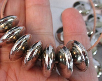 Silver Acrylic Beads, Saucer Rondelle Spacers, 17mm x 7mm, Big Hole, 30 count - ab310