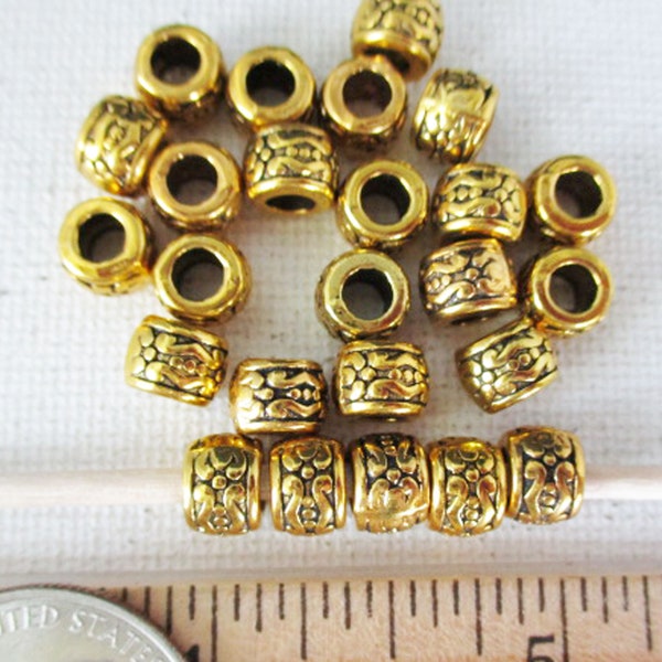 Gold Metal Beads, Barrel Tube Big Hole Beads, 7mm x 5mm, 25 count - bm126