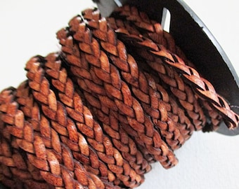 Brown Braided Leather Cord, 5mm x 2mm Flat Braid, Sold per 2 Feet - sl38