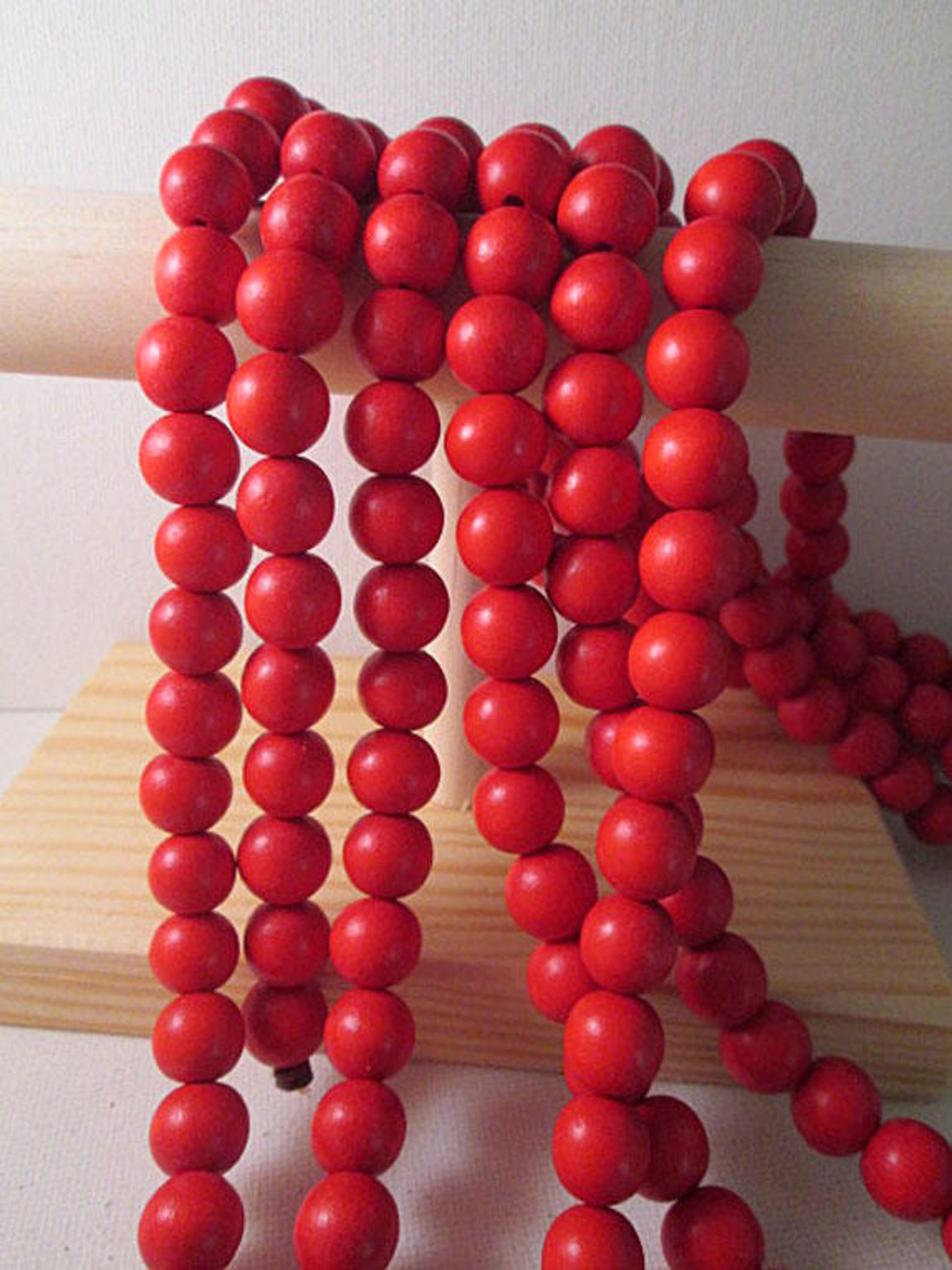 Red Wood Beads 12mm Round Beads Dyed Waxed Wooden Beads Etsy