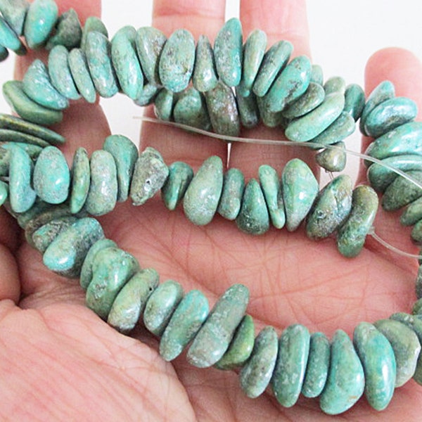 Natural Turquoise Chip Beads, Green Dyed & Stabilized, 10mm to 14mm, 92 count - tq783