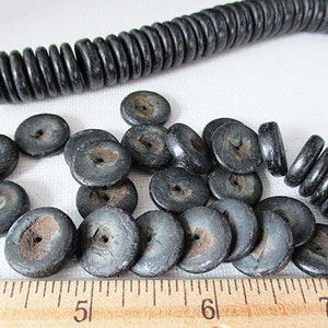 Black 15mm Flat Disc Beads, Coconut Wood Spacers, 47 count wb504h image 2