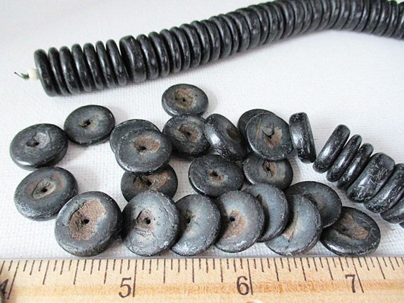 Black 15mm Flat Disc Beads, Coconut Wood Spacers, 47 count wb504h image 2