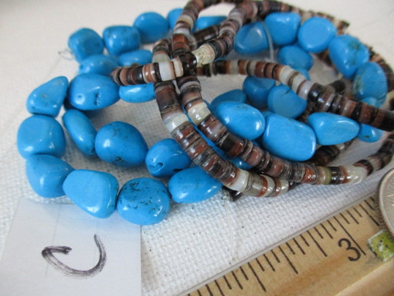 Pebbles & Heishi Bead Bundle, Mixed Shell Turquoise Combined, 2 Strands bb31 image 8