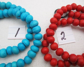 Bone Spacer Beads, Blue or Red 8mm x 6mm Rondelle, 2mm Big Hole, 16 In Strand - bn111