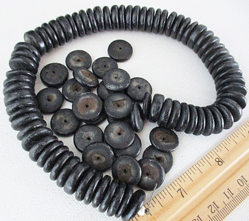 Black 15mm Flat Disc Beads, Coconut Wood Spacers, 47 count wb504h image 1