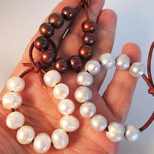 Freshwater Pearl Beads, Large Hole 9-11mm Round Potato Beads, White, Silver or Brown, 20 count - fw13