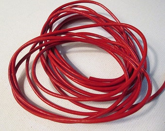 7 Foot Red Leather Cord Bundle, 2mm Round Leather Lacing - red2mm