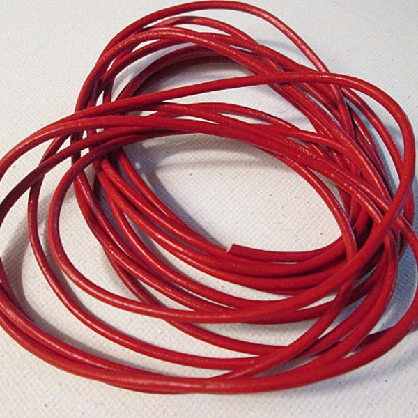 7 Foot Red Leather Cord Bundle, 2mm Round Leather Lacing - red2mm