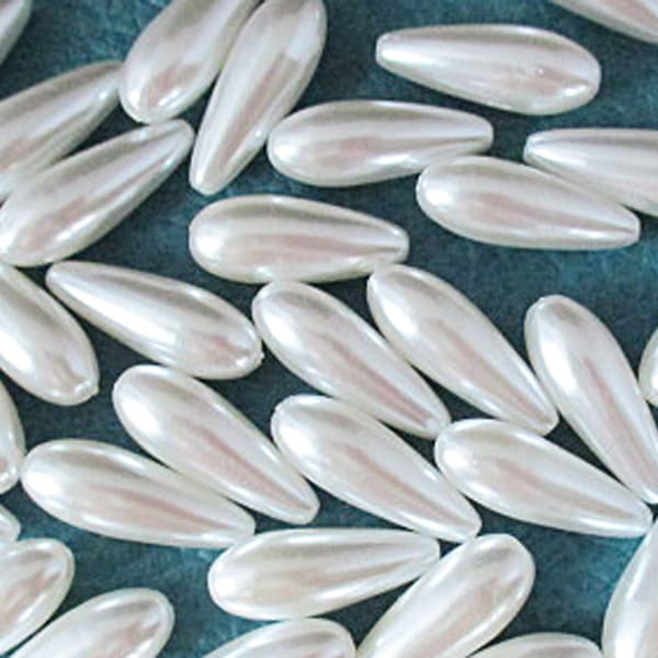 White Acrylic Pearl Beads, Short Teardrop, 21mm x 8mm, 40 count - ab326