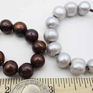 20 Freshwater Pearl Large Hole Beads, Round Potato Beads, Brown or Silver - fw13
