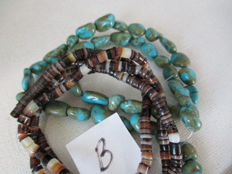 Pebbles & Heishi Bead Bundle, Mixed Shell Turquoise Combined, 2 Strands bb31 image 7
