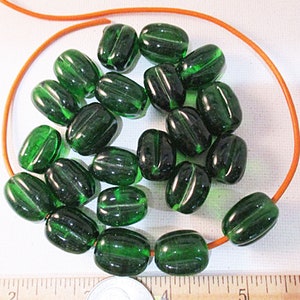 Glass Oval Melon Beads, Bottle Green, 15mm x 19mm, Indonesian Recycled Glass Beads, 14 count - rg4