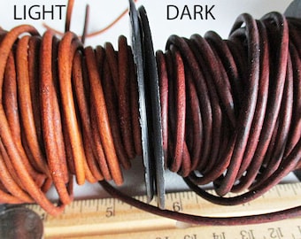 3mm Leather Cord, Round Leather Lacing, Light Brown or Dark Brown, Sold per 3 feet - sl41a