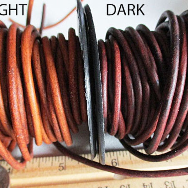 3mm Leather Cord, Round Leather Lacing, Light Brown or Dark Brown, Sold per 3 feet - sl41a