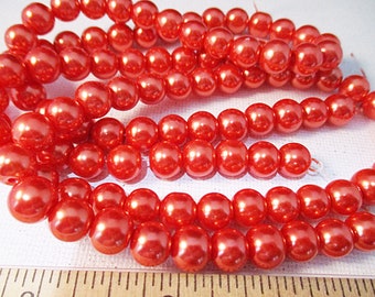 Orange Glass Pearl Beads, 8mm Round Beads, 104 count - pb63