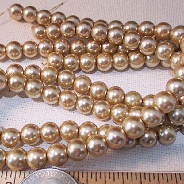 Glass Pearl Beads, Champagne Gold, 8mm Round Beads, 111 count - pb60