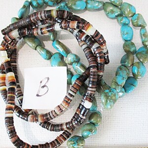 Pebbles & Heishi Bead Bundle, Mixed Shell Turquoise Combined, 2 Strands bb31 B