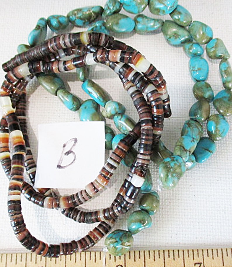 Pebbles & Heishi Bead Bundle, Mixed Shell Turquoise Combined, 2 Strands bb31 B