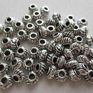 Silver Scored Rondelle Beads, 6mm x 4mm Small Metal Spacer Beads, 60 count - bm207s