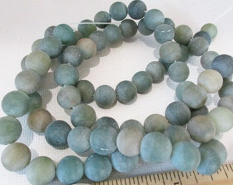 Green Khaki Jade Beads, Matte Finish, 10mm Round Beads, 38 count - gm873