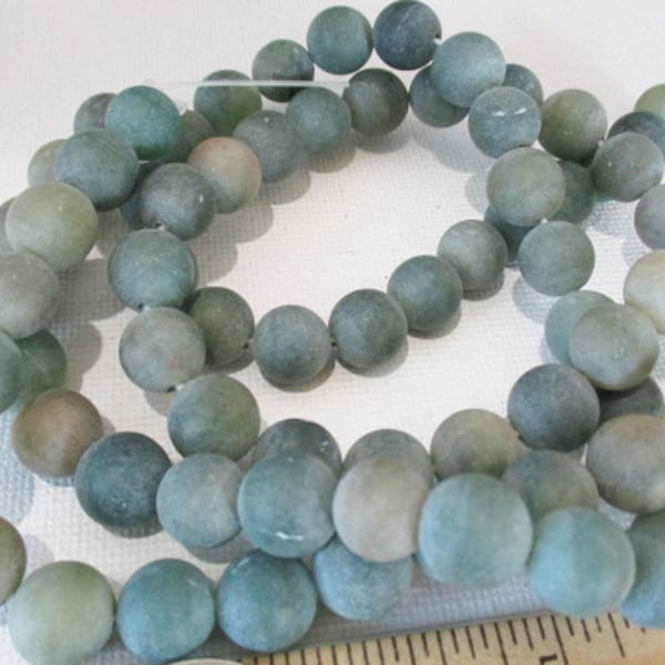 Green Khaki Jade Beads, Matte Finish, 10mm Round Beads, 38 count - gm873