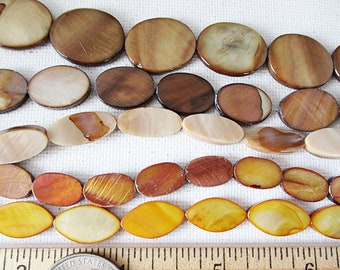 Brown Oval Shell Beads, Brown Golden MOP, Bulk 5 strands - sh318