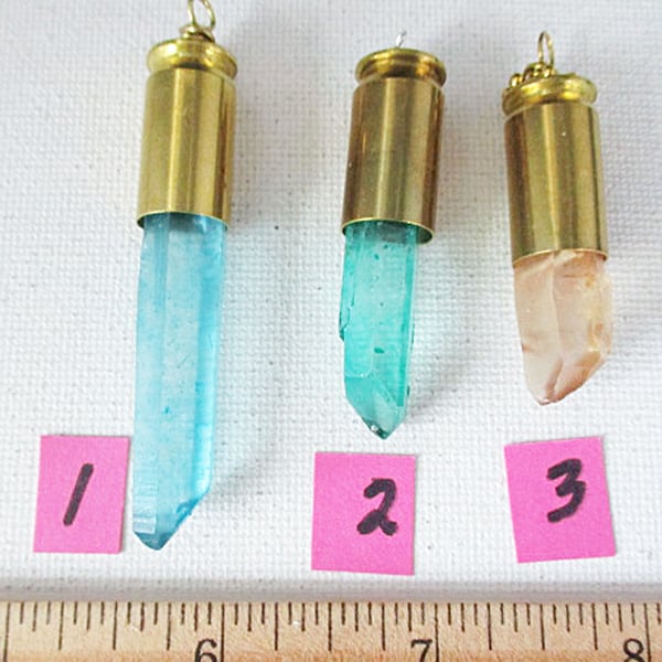 Crystal Quartz Stick Charm/Pendant, Gold Reclaimed Bullet Casing Cap, 1 count - gm975