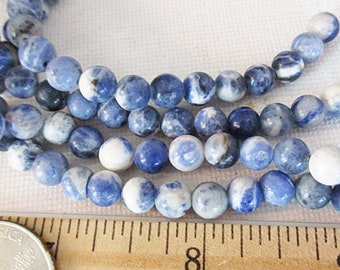 Sodalite Beads, Blue White 6mm Round Beads, 32 count - gm74