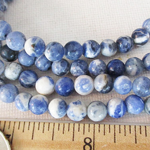 Sodalite Beads, Blue White 6mm Round Beads, 32 count - gm74