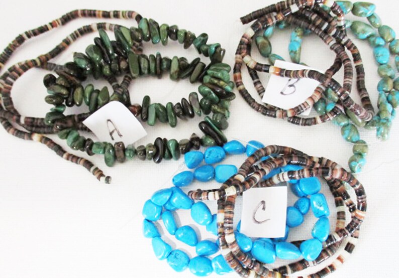 Pebbles & Heishi Bead Bundle, Mixed Shell Turquoise Combined, 2 Strands bb31 image 2