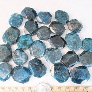 Blue Apatite Faceted Slab Cushion Beads, 24mm x 19mm, 12 count gm860 image 2